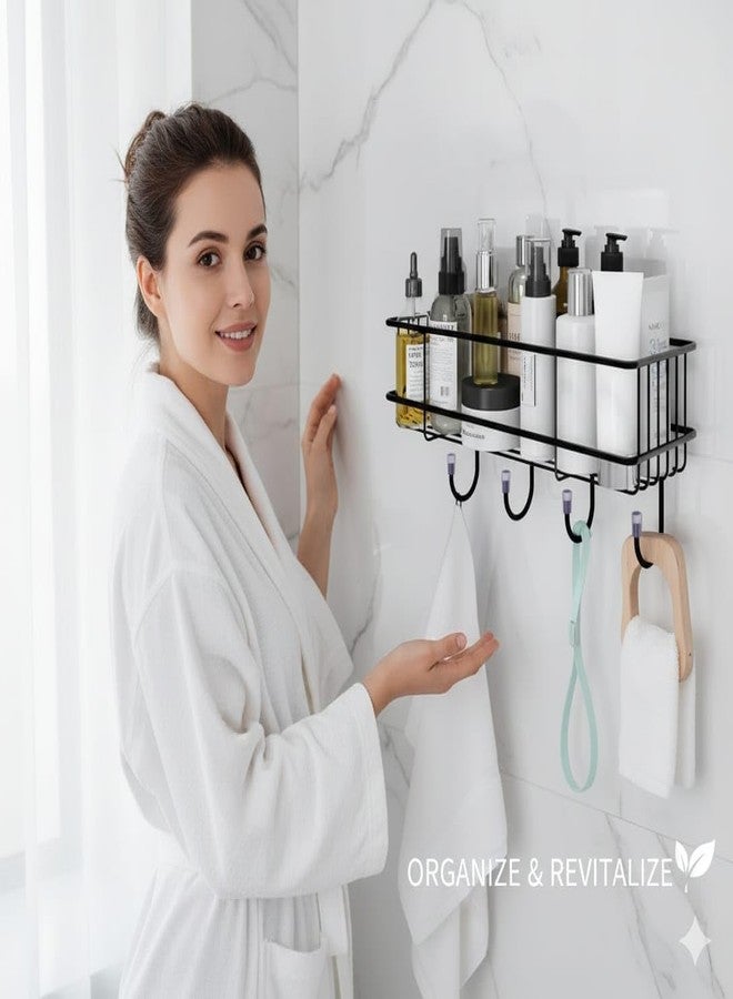 Well Set رف حمام متعدد الأغراض ذاتي اللصق من ويل سيت مع خطافات/حامل مناشف/رف/ملحقات حمام - يُثبت على الحائط - عبوة من قطعة واحدة (أسود، مطلي بالبودرة) - Image 2